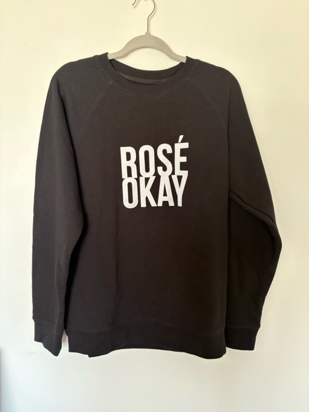 Brunette The Label Black Crewneck Sweater with White "ROSÉ OKAY" Print